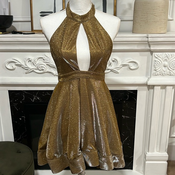 Luxxel gold open back , a line skirt mini dress - Picture 1 of 7